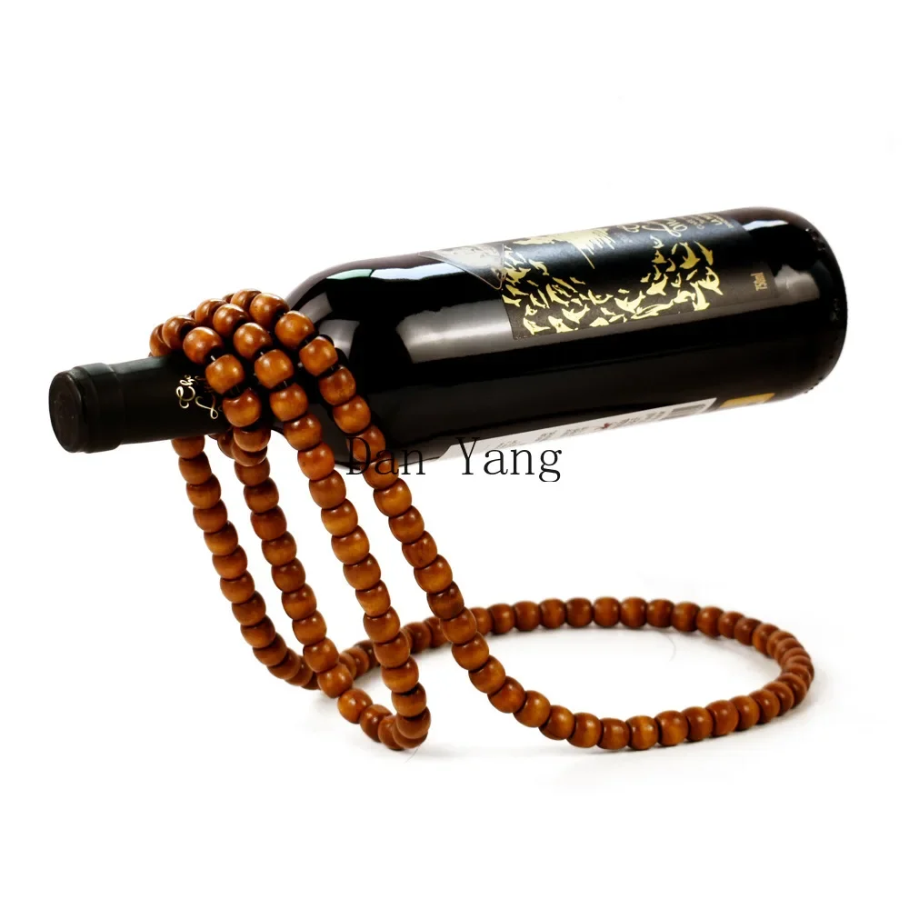 Creative wooden bead red wine rack Chinese retro solid wood bead chain ornament dining table decoration handicraft wine cabinet