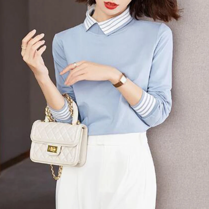 Primavera autunno Patchwork a righe sciolto Casual felpa donna manica lunga semplice tutto-fiammifero maglione Lady Krean Style Pullover Top