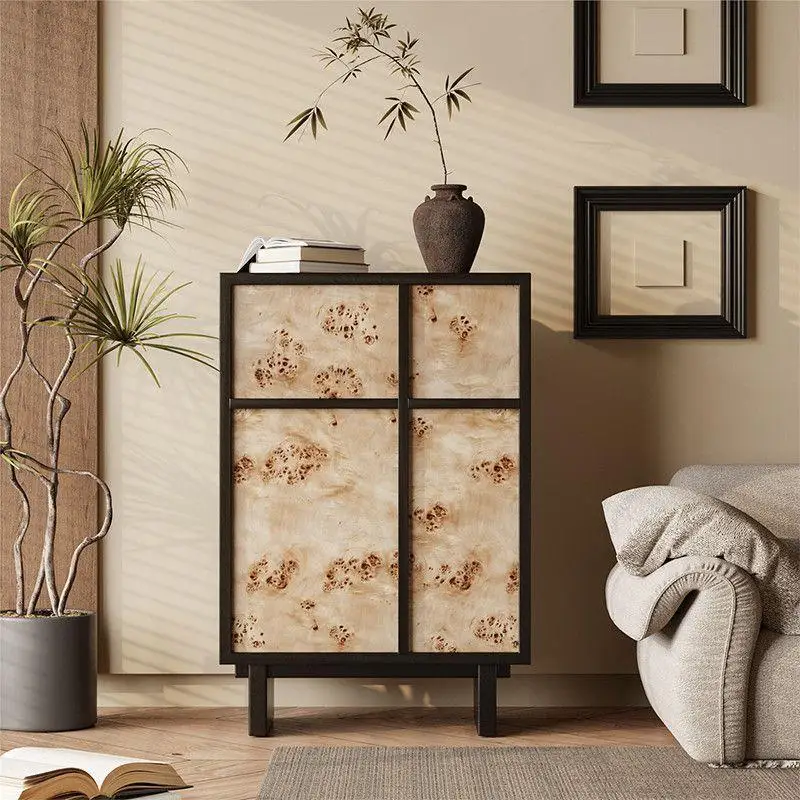 LTT antique tree tumor veneer chest cabinet household bedroom storage cabinet retro drawer cabinet