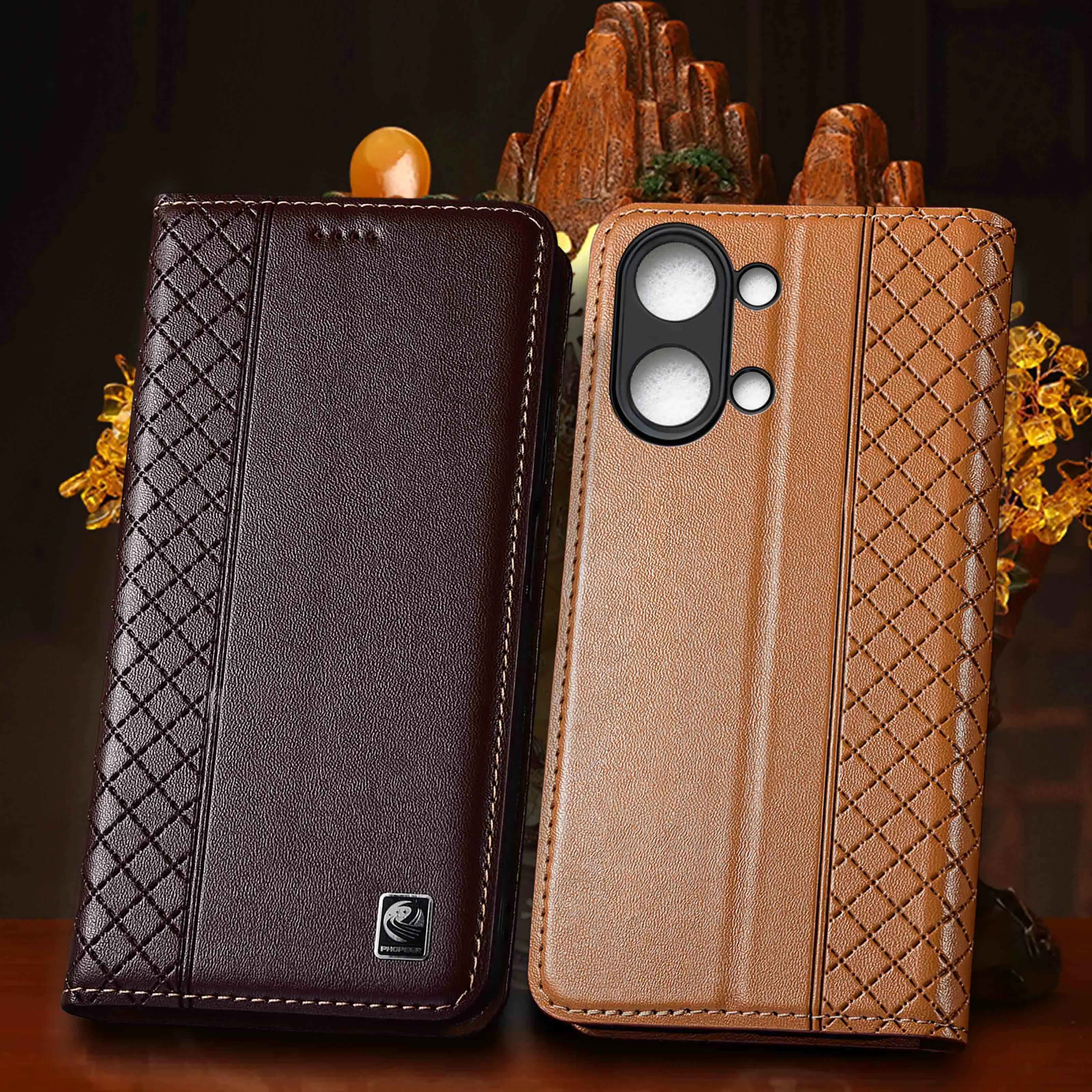 

For Xiaomi Poco X3 X4 X5 X6 X7 X8 Pro NFC GT Neo Max 5G Nappa Inner Mesh Pattern Genuine Leather Flip Phone Cover Case Cowhide