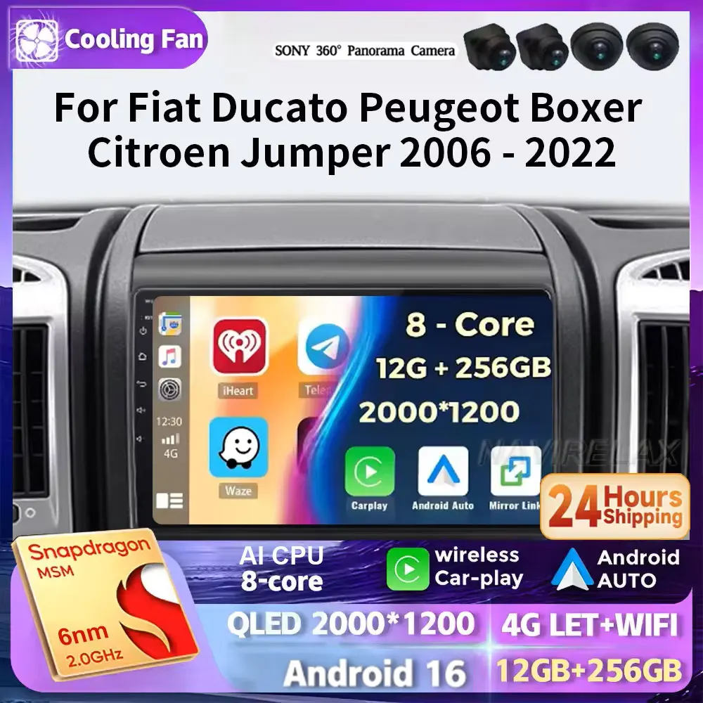 Android 16 radio For Fiat Ducato Peugeot Boxer Citroen Jumper 2 2006-2022 Car stereo Multimedia Player Carplay Auto GPS navigati