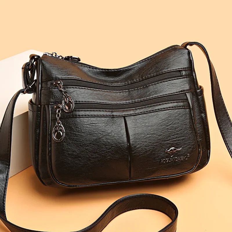 Borsa da donna borsa a tracolla Multi-tasca con struttura in PU per anziani di mezza età a tracolla di moda semplice