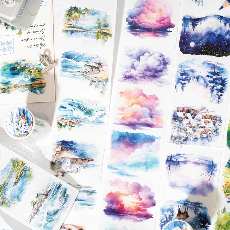 

70mm*2m INS Landscape Washi Paper Tapes Junk Journal Planner Scrapbooking School Supplies Collage Decorative Stationery Tape