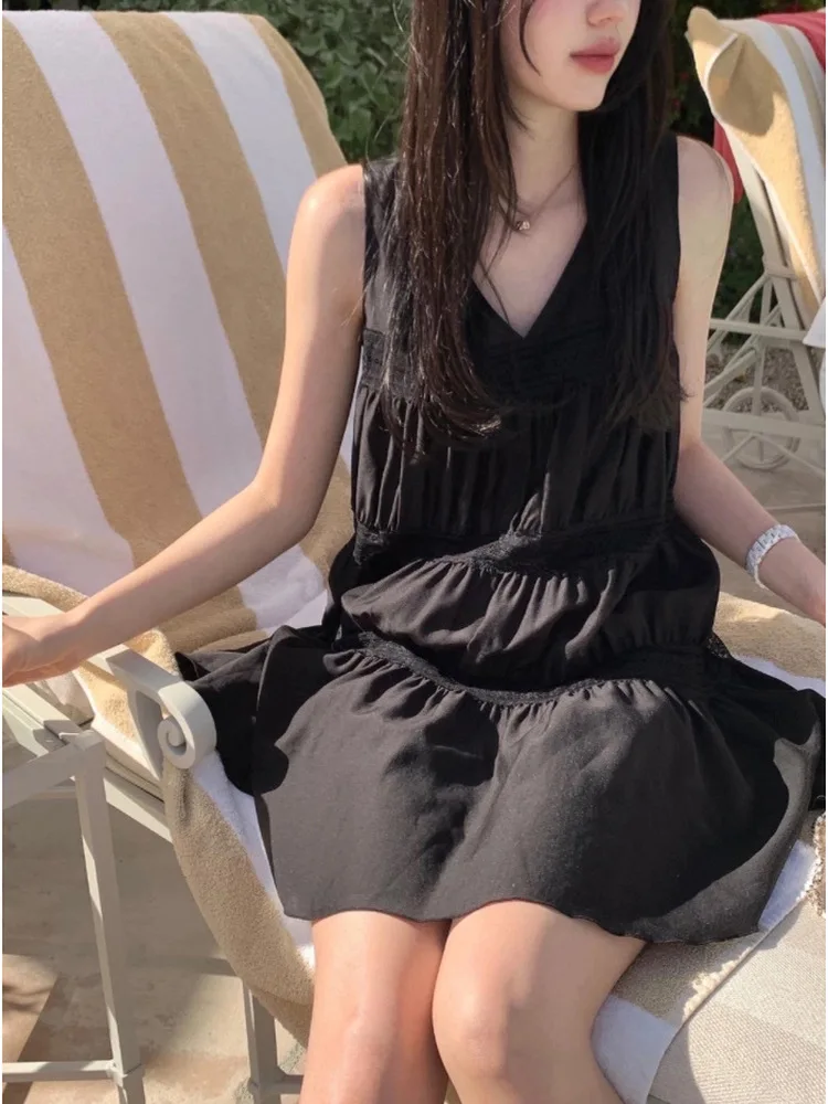 Emagrecer V-Ne Svel feminino Dr Dongda Gate saia de bolo em camadas ocultando carne Little Bla Dr casual cintura alta...