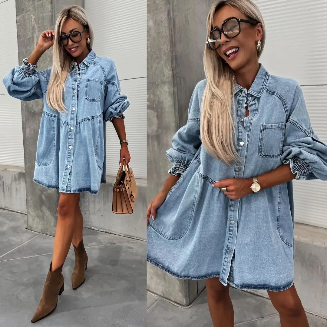 

2026 Women Dress Sexy Long Dresses V Neck Short Sleeve Ruffles Denim Mom Party Maxi Elegant Jeans A Line Vestidos High Waist