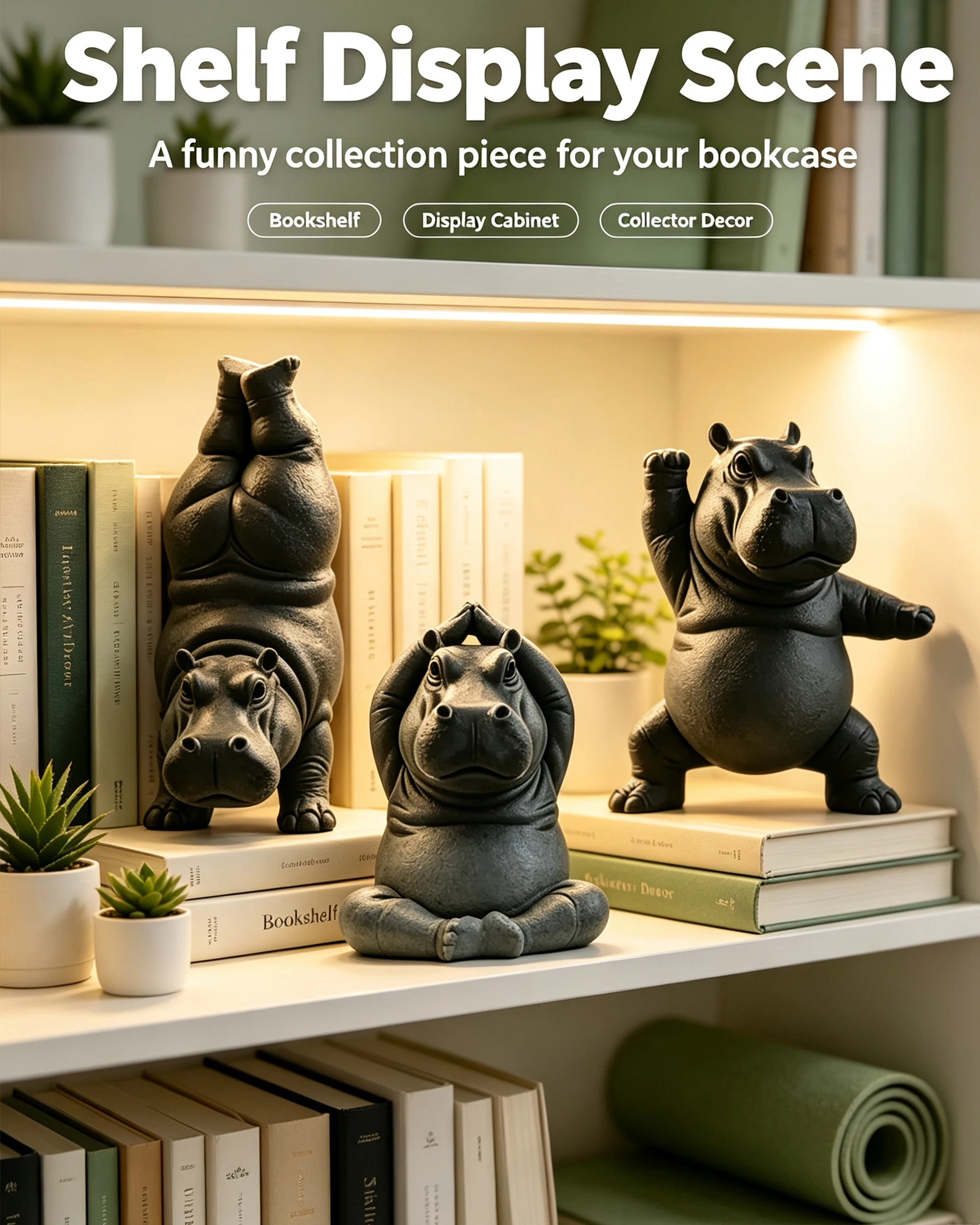 Resin Art Studio - 3個セットのカバのヨガ彫刻セット、かわいい漫画風の丈夫な動物デスクデコレーション、自宅やオフィス、ヨガスタジオ、ギフトに最適