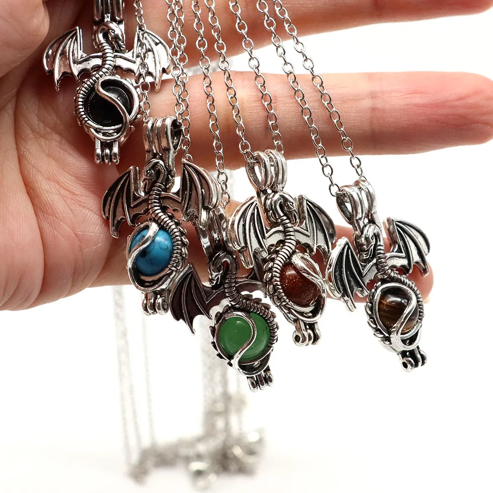 Dragon Necklace Pendant Natural Crystal Stones Green Aventurine Round Beads Healing Reiki Chakra Fashion Jewelry Gifts Wholesale