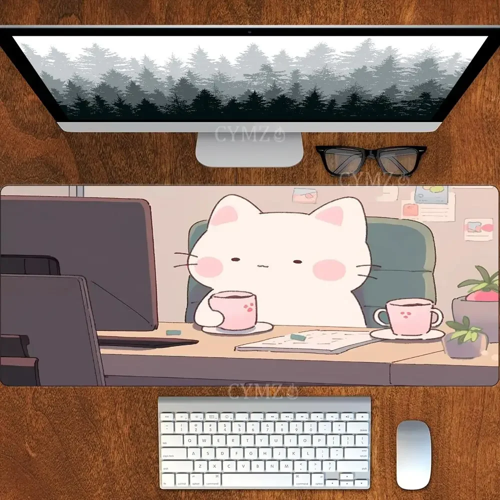 Kawaii أنيمي القط التوضيح كبير ماوس الوسادة حصيرة مكتبية الألعاب الحصير المضادة للانزلاق دائم مكاتب الملحقات لوحة المفاتيح الماوس حصيرة