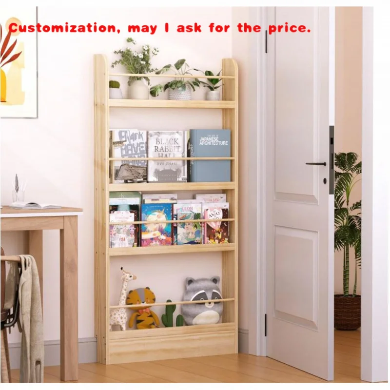custom.Kids Bookshelf 4-Tier Behind Door Shelf Slim Wall Book Shelf Kids Book Rack Wooden Storage Organizer & Bookecase Chil