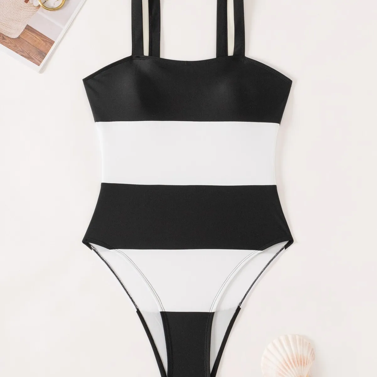 2024 New Women's Contrasting Striped Camisole One-Piece Swimsuit Spicy Girl