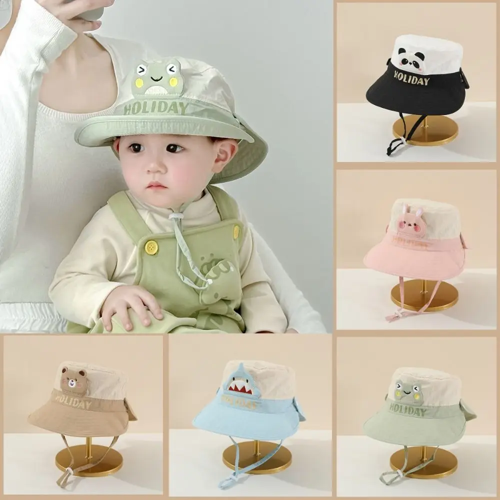 

Korean Style Wide Brim Peaked Cap Cartoon Animals Quick Dry Shawl Sunhat Cotton Breathable Children Fishman Hat 1-5 Years Old