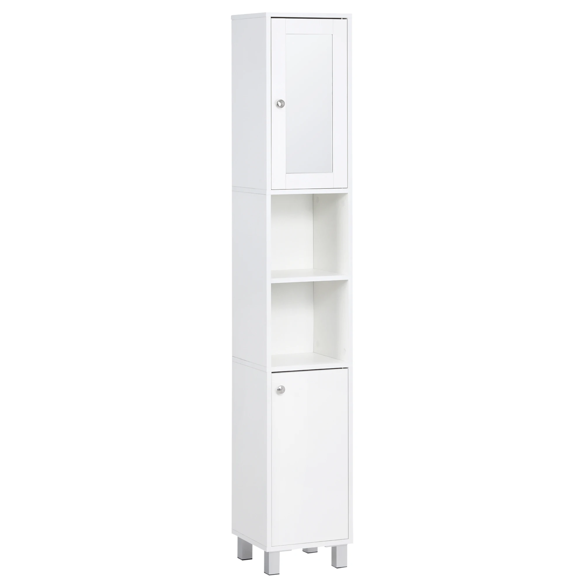 Kleankin Tall Bathroom Storage Cabinet with Mirror, Wooden Freestanding Tower Cabinet with Adjustable Shelves for Bathroom