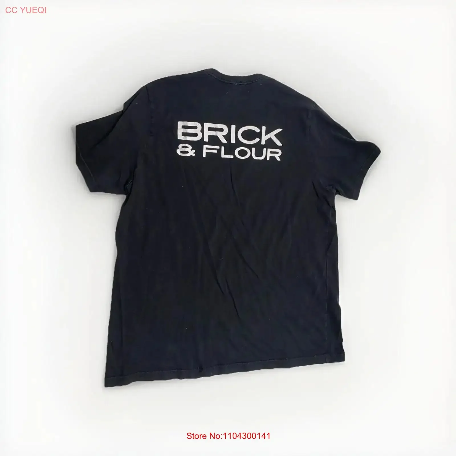 BRICK FLOUR Black T shirt Cafe Work Uniform 100 Cotton Size XL vintage Washed graphic Stretched Breathable