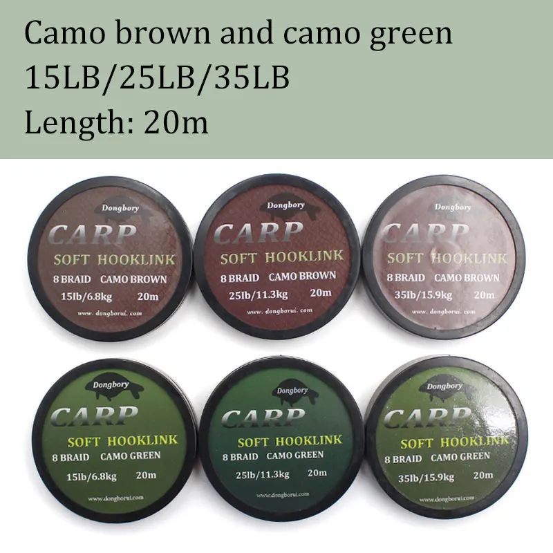 20m Green/Brown Carp Fishing Line 15LB/25LB/35LB Soft Hook Link 8 Strand Braided Fishing Line For Carp Fishing Terminal Tackle