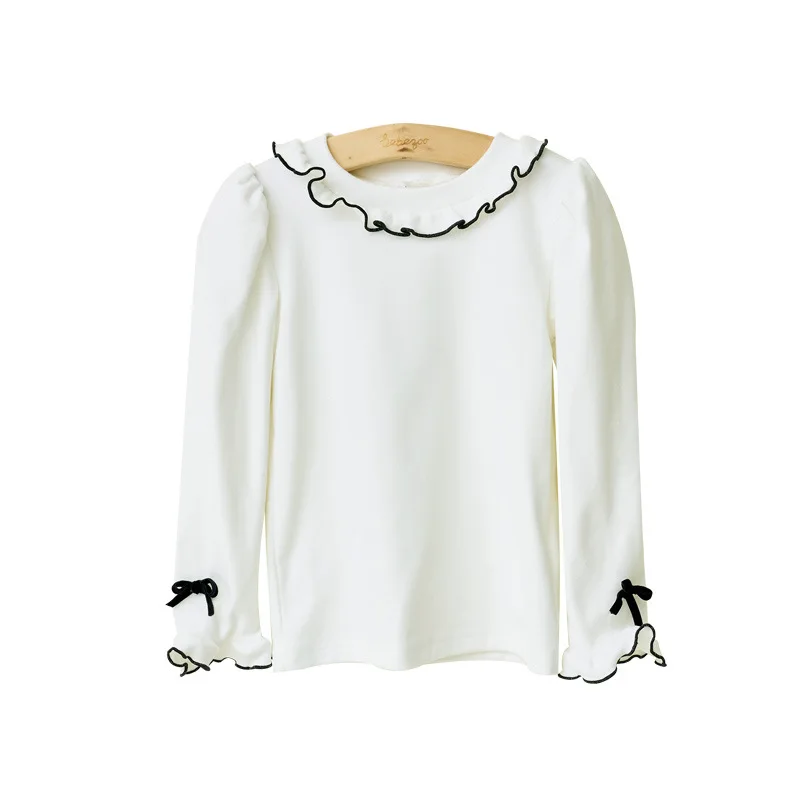 Girls T-shirt 2024 Fall And Winter New Cute Bow Girls Bottoming Shirt Cotton Fit Warm Long-sleeved T-shirt Children's Clothing