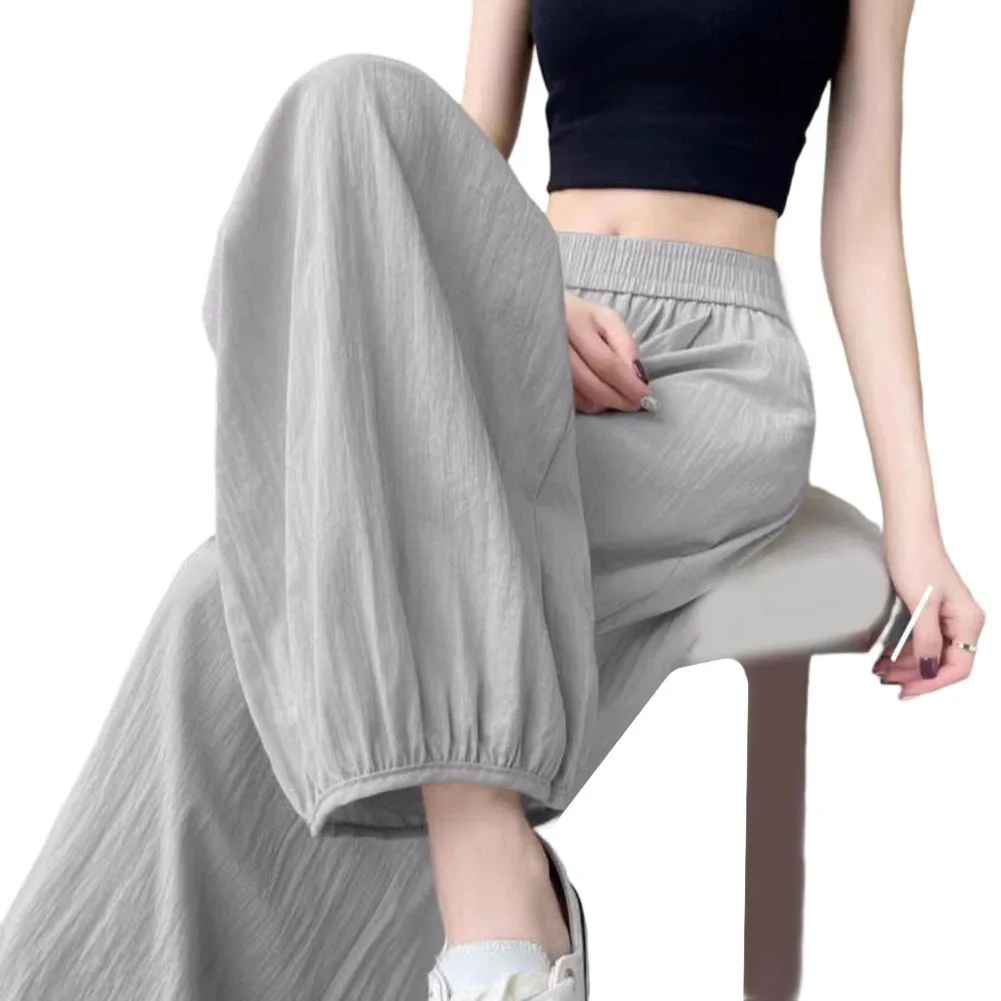 Elastic Waist Pants Ice Silk Pants Sports Elastic Waist Bundle Foot Loose for Fit Solid Color Four Seasons For Sports
