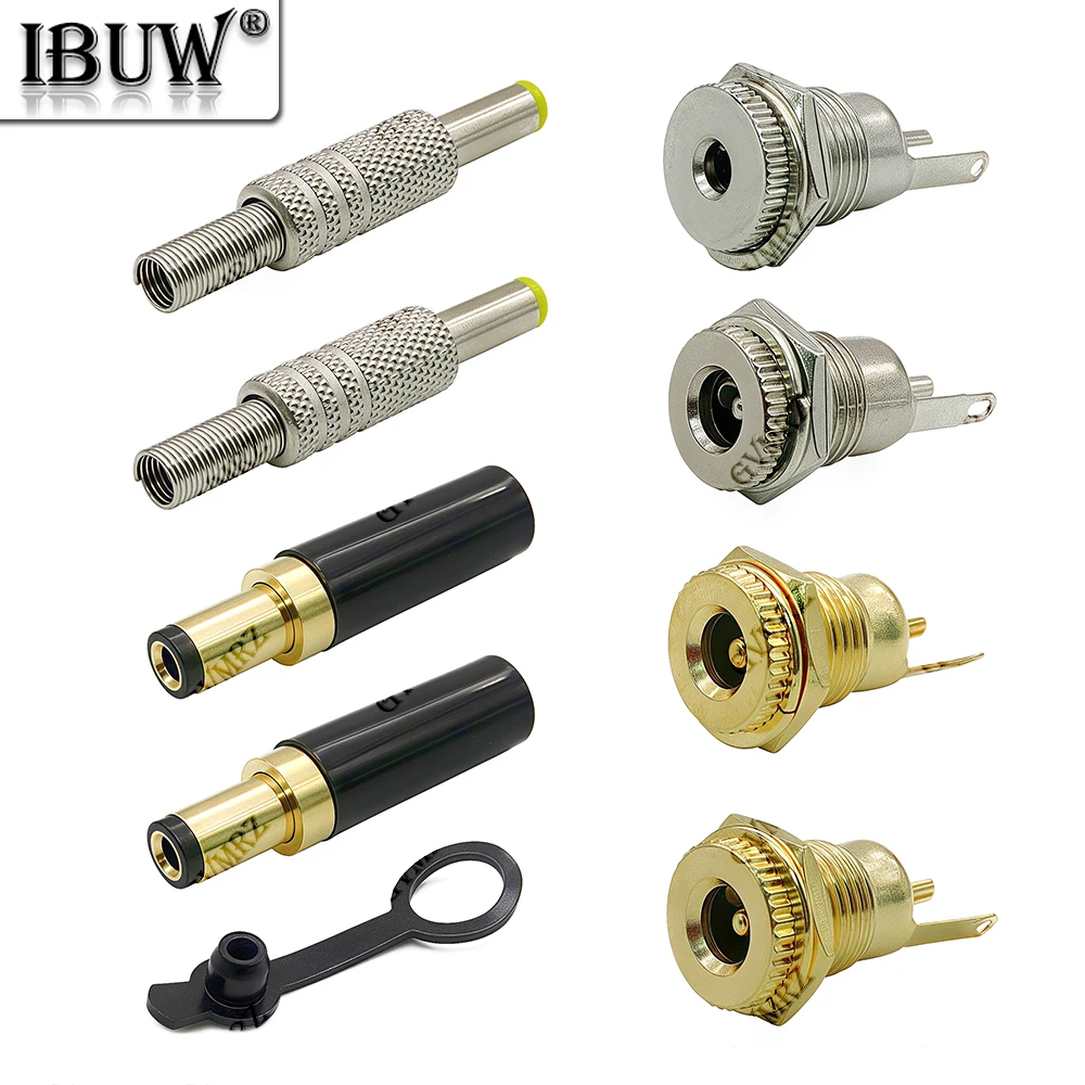 5PCS 5.5x2.1mm/5.5mm x 2.5mm DC099 Metal DC Power Male Plug Jack Connector with Spring DC-099 Yellow Head 5.5*2.1/5.5*2.5mm DC