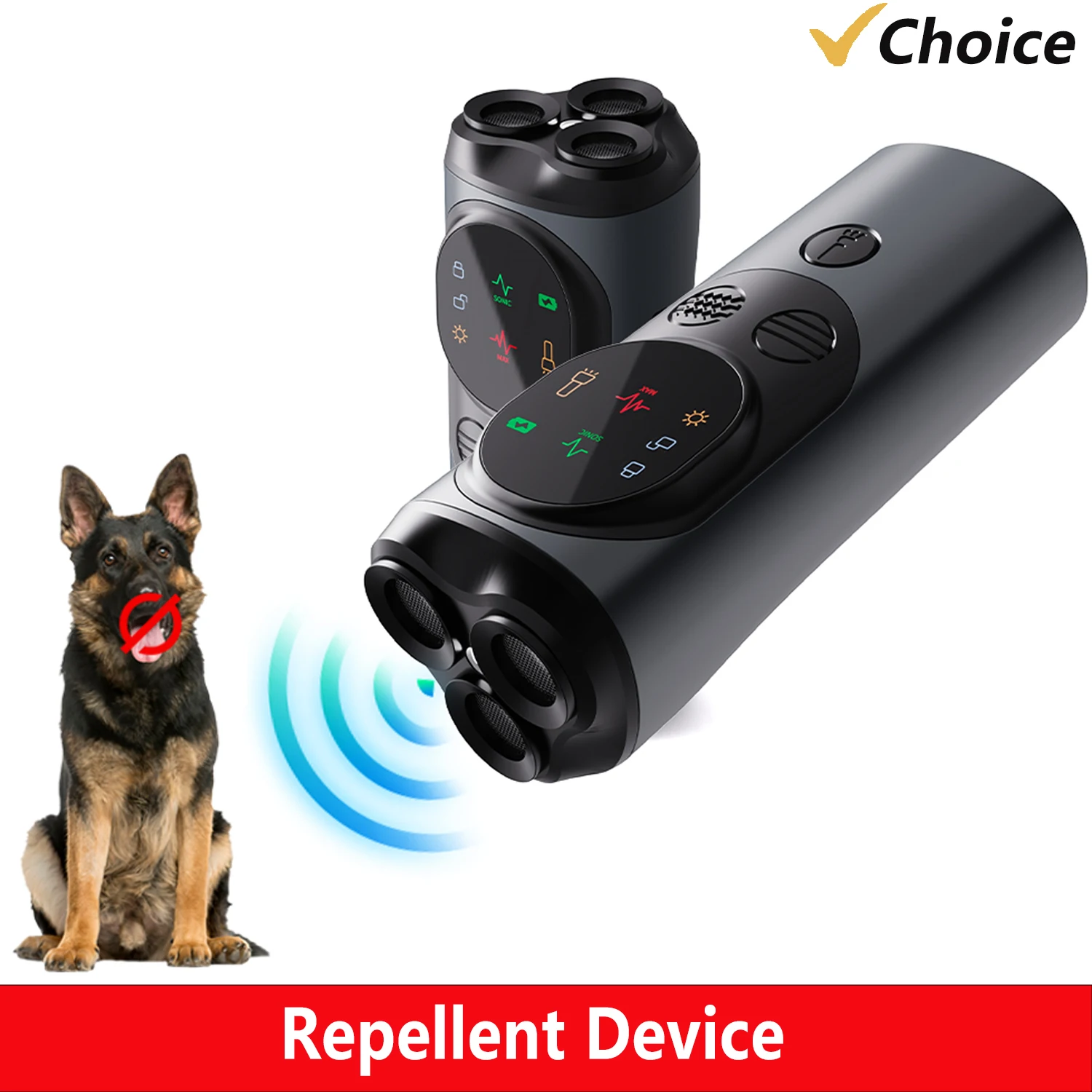 P10 Smart Ultra-sonic Dog Bark Control Devices 3-Heads Anti-Barking Devices Portable Dog Barking Deterrent Devices for Outdoors