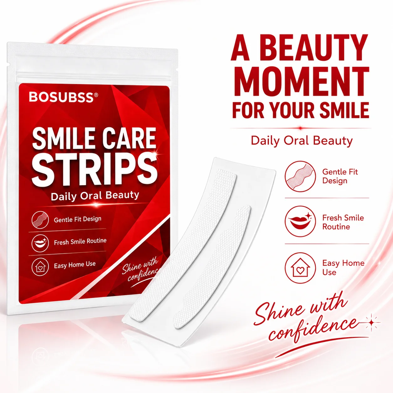 1Pair White Smile Care Strips, Upper and Lower Oral Beauty Strips with Flexible Fit, Easy-Peel Design for At-Home Smile Routi