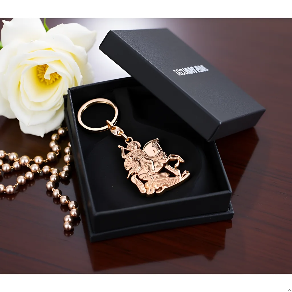 พวงกุญแจคริสเตียน HTISOK นักบุญจอร์จกำลังกำจัดมังกร จี้โลหะ พวงกุญแจ แหวนพวงกุญแจ เครื่องประดับ ของขวัญสำหรับผู้ศรัทธา