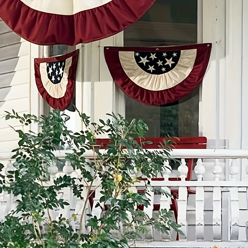 4 Pack USA Pleated Fan Flag, 1.4 X 2.3 Feet American US Bunting Flag Patriotic Half Fan Banner Flag Decoration