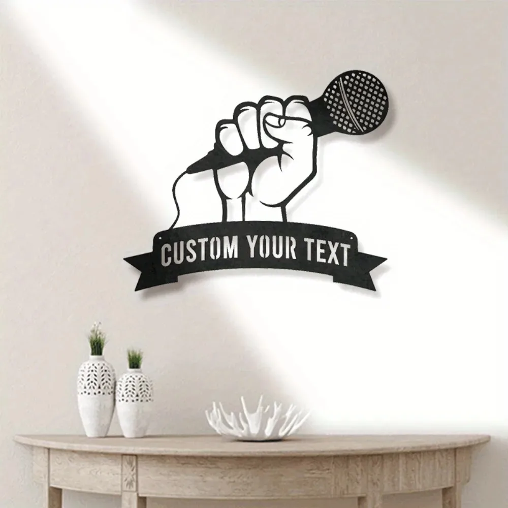 Personalized Microphone Custom Metal Wall Art Karaoke Room Decor Gift for Singing Lovers Family Member