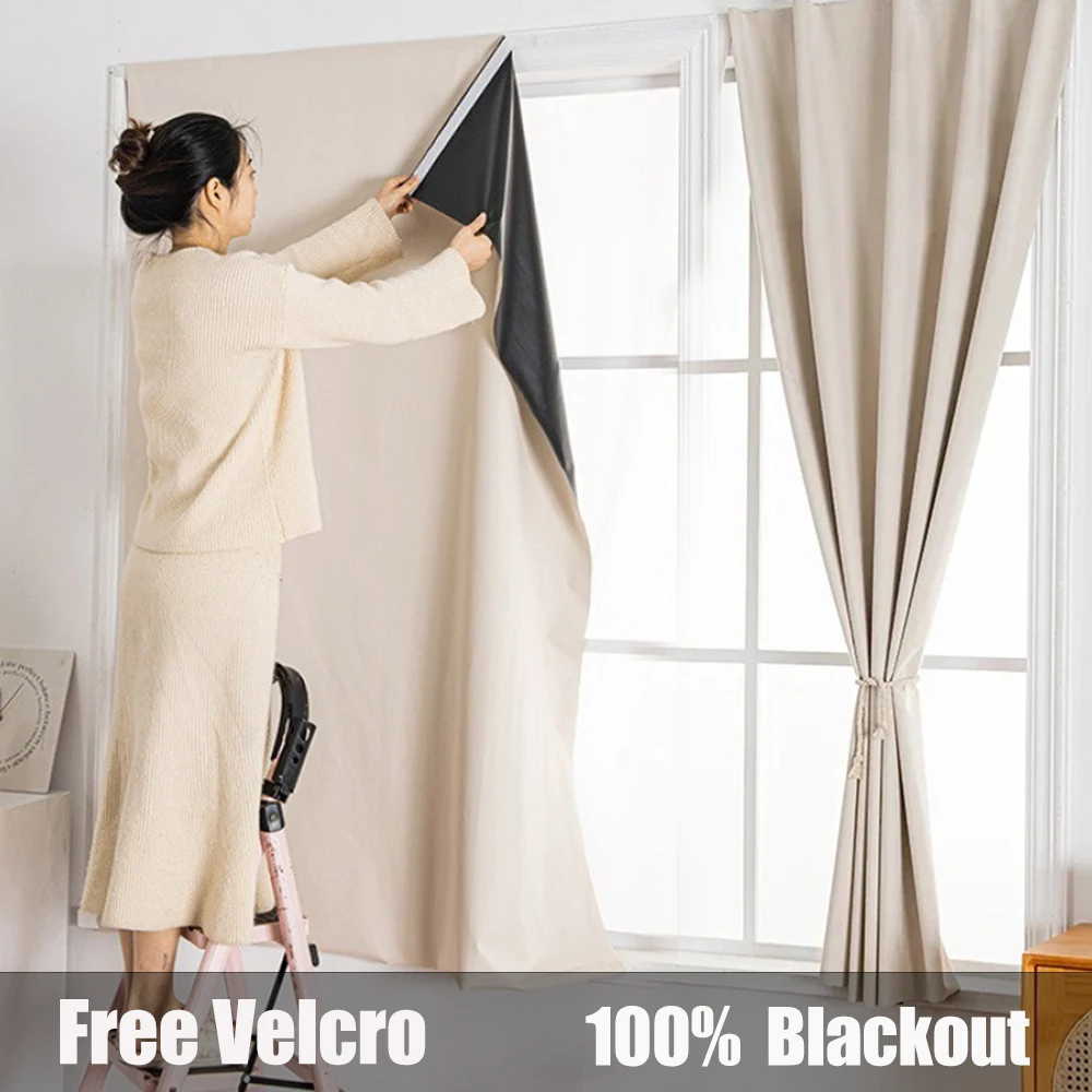 

100% Blackout Curtains Living Room No-punch Portable Paste Design Firm Suitable for Bedroom Living Room Kitchen Rideau Fenêtre