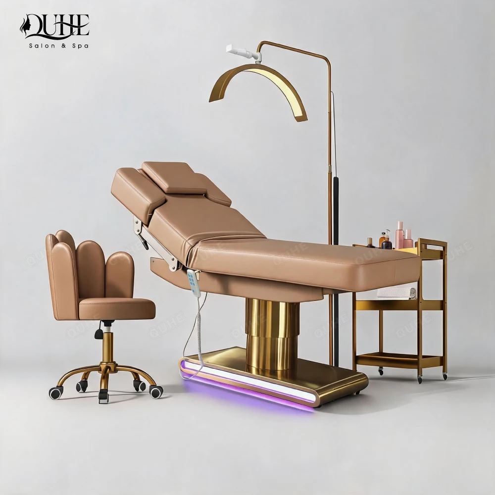QUHE Salon Furniture Electric Esthetician Beauty Facial Bed Cosmetic Table Aesthetic Complete Clinic Furniture