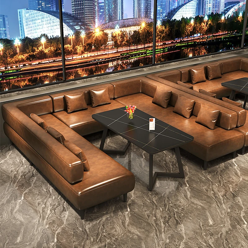 #Industrial Simple Commercial Bar Nightclub Customized U L Shape Leather Sofa Couch Cocktail Bistro Pub Lounge Booth Seating Set