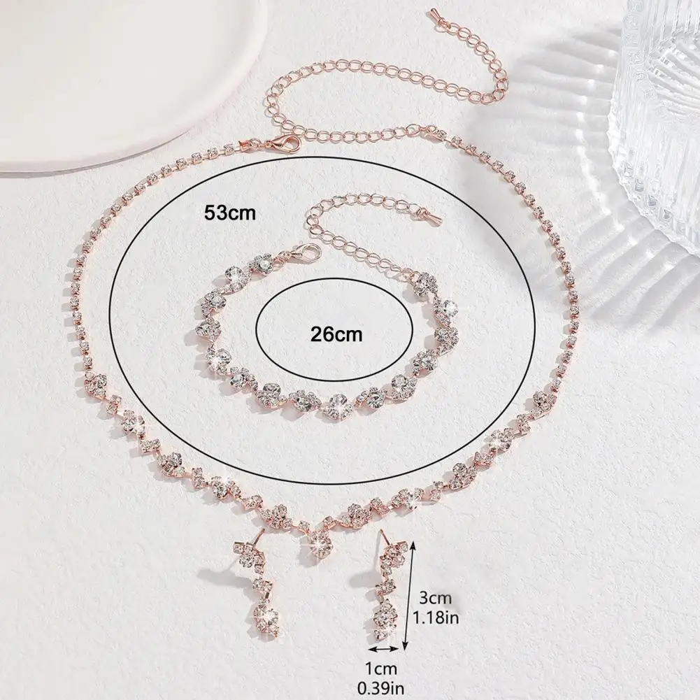Women Prom Hanging Earrings 3 Pcs Women Jewelry Set Rhinestone Choker Necklace Earrings Bracelet Adjustable Extension Chain