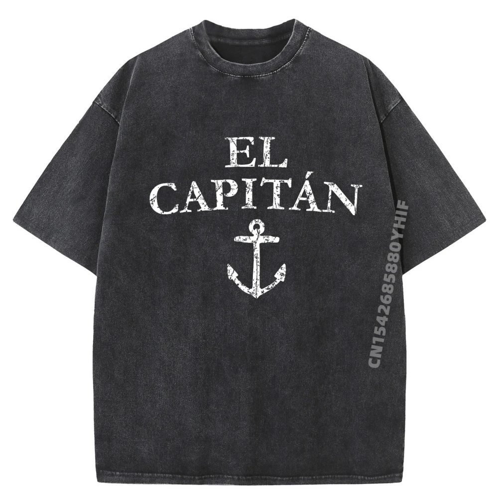 

El Capitan Captain Anchor Boat Sail Graphic Shirts Men Mens Gifts Retro Washed Tops Tees Chinese Style