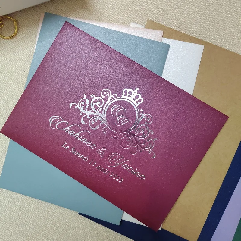 Custom Colorful Wedding Invitation Envelopes,5x7Inch Cards, 120gsm and 250gsm Thickness,Pearlescent Paper and Matte Paper,50 P