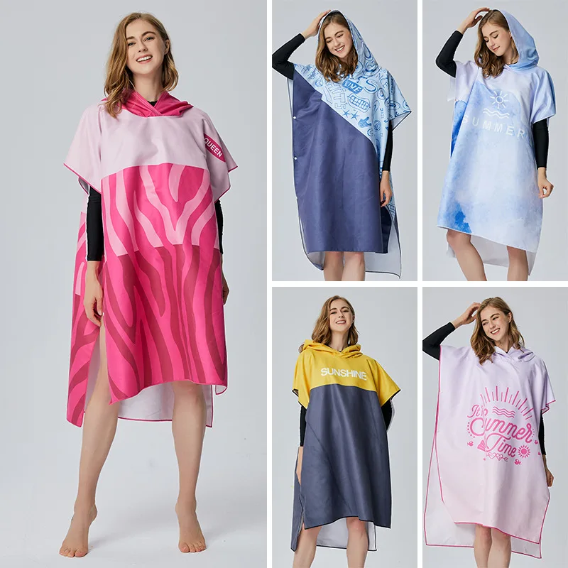 Adult Microfiber Swimming Changing Robe with Hood Quick-drying Wetsuit Towel Thicken Fashion Bath Beach Poncho Surf Towel