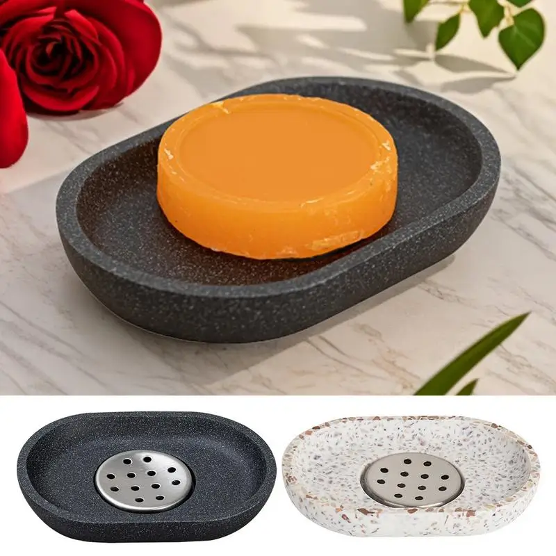 Soap Box Non-slip Drain Soap Dish With Suction Cup With Resin Base Stainless Steel Filter, Shower Supplies For Bathroom Restroom