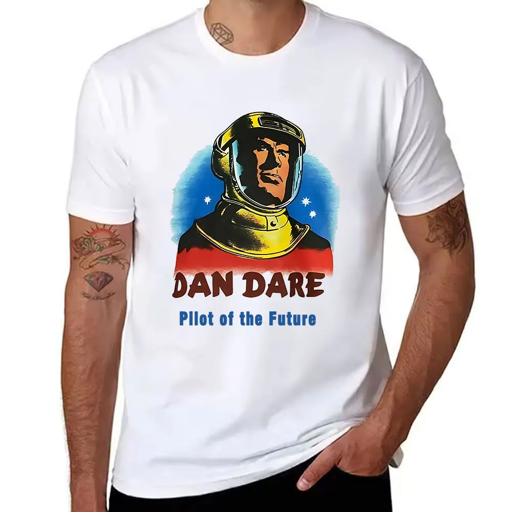 Men's Cotton Short Sleeve T-Shirt, Classic Dan Dare Pilot of the Future Retro Sci-Fi Graphic Print Casual Tee