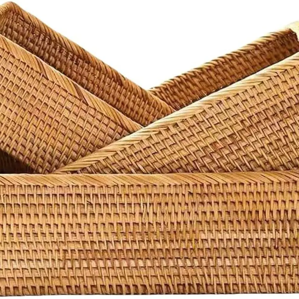 

Handcrafted Rattan Baskets Set, 3-Piece Wicker Storage Organizers for Kitchen, Living Room, and Bathroom