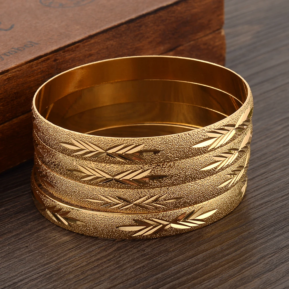 24K Gold Plated Bangles Ethiopian Africa Fashion Gold Color Bangles For Women African Bride Wedding Bracelet Jewelry Gifts