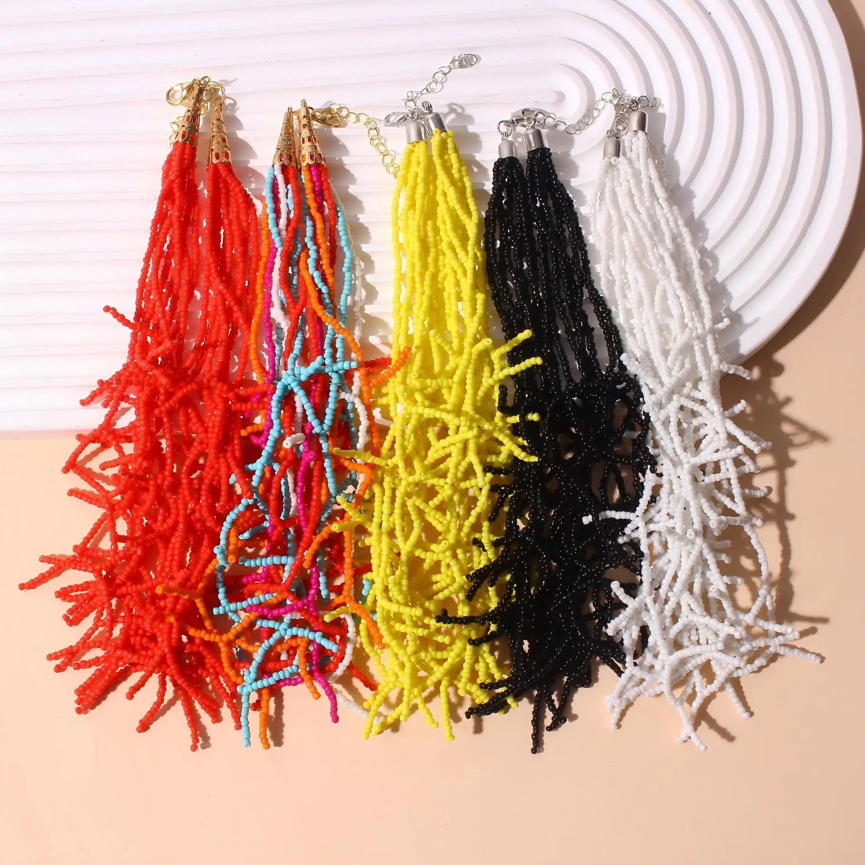 Vintage Beaded Chain Coral Necklaces for Women Boho Beads Coralline Pendant Necklace Colorful Bib Jewelry Summer Holiday Gifts