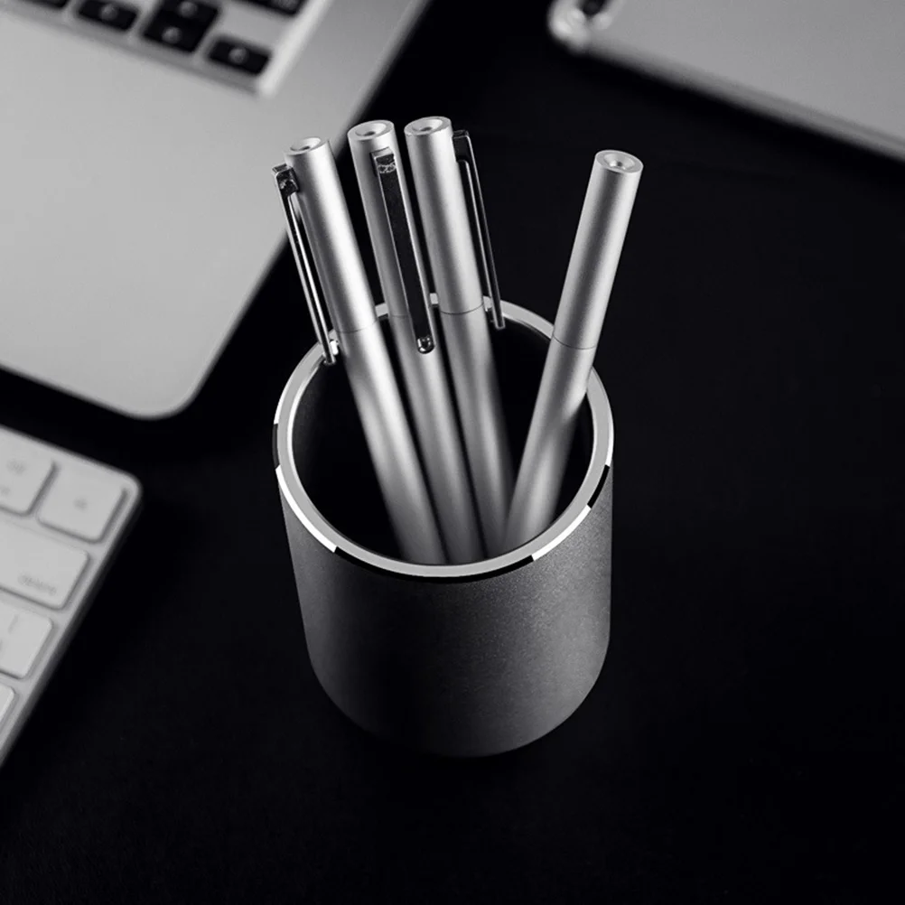 

Aluminium Alloy Pen Holder Round Brush Pot Pencil Container Desktop Stationery Organizer for Home Office School (Silver)