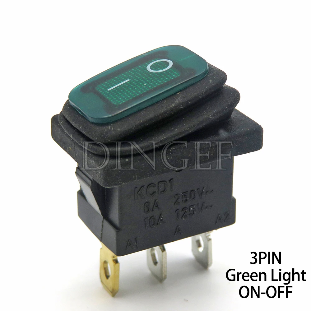 1PCS/lot 3PIN red with lights button rocker power switch oil-proof and dust-proof ON/OFF KCD1 Waterproof switch