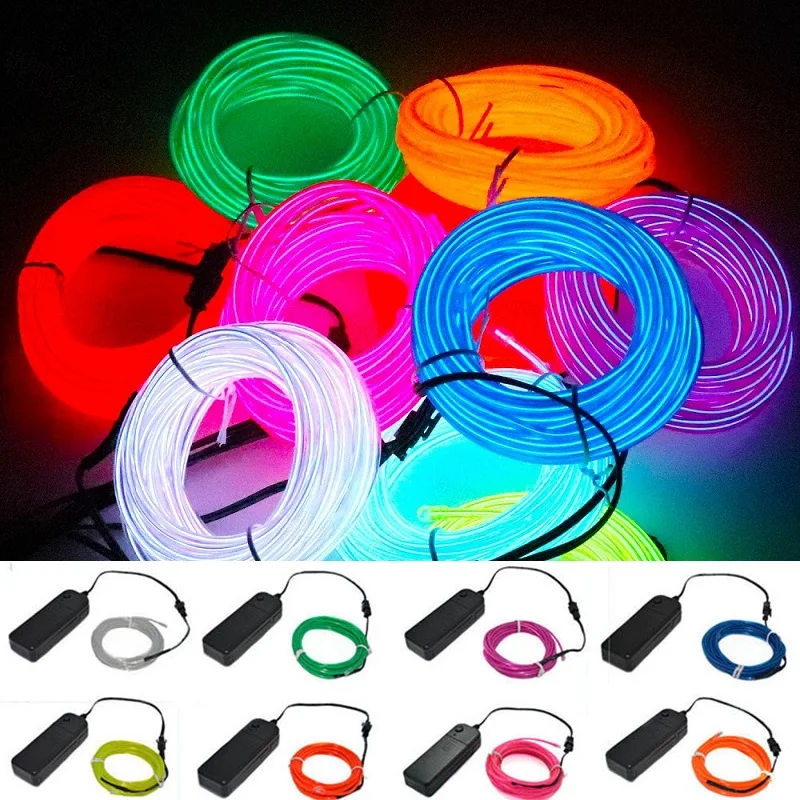 Luces de neón flexibles EL, cables luminiscentes impermeables para fiesta, tira de luz decorativa con usb, 1m, 3m, 5m