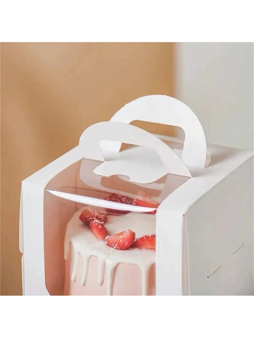 5 Stück weiße Kuchenboxen mit Fenster und Griff, tragbare Papier-Bäckereiboxen für Cupcakes, Kuchen, Kekse, Gebäckverpackungen – Detail 3