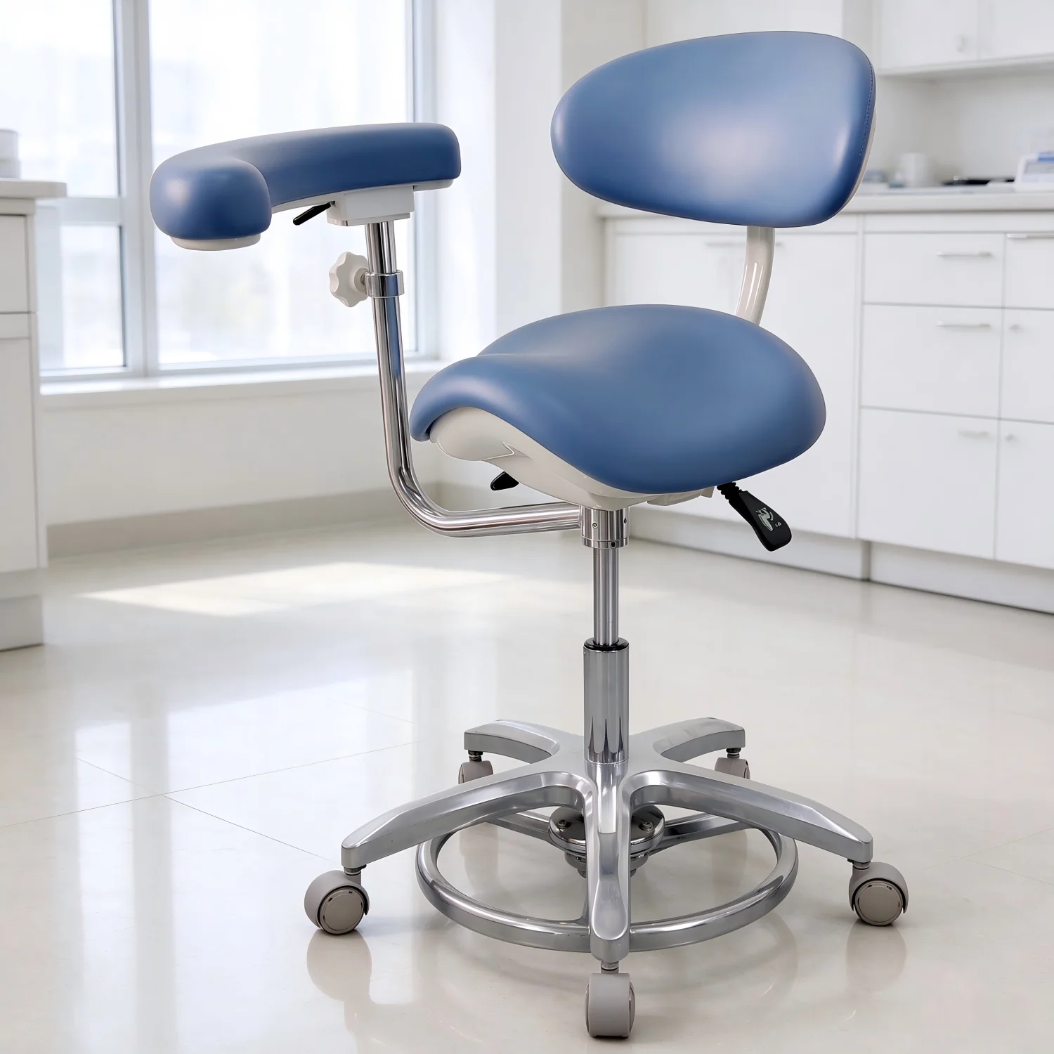 Ergonomic Dental Dynamic Saddle Chair with Armrest, Height Adjustable Swivel Dentist Stool