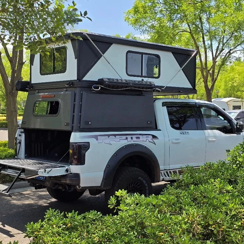 Professional Aluminum Pop-Up Hard Shell Roof Top Tent With Straight Bracing, Customized Truck Camper For Pickup Off-Road Camping