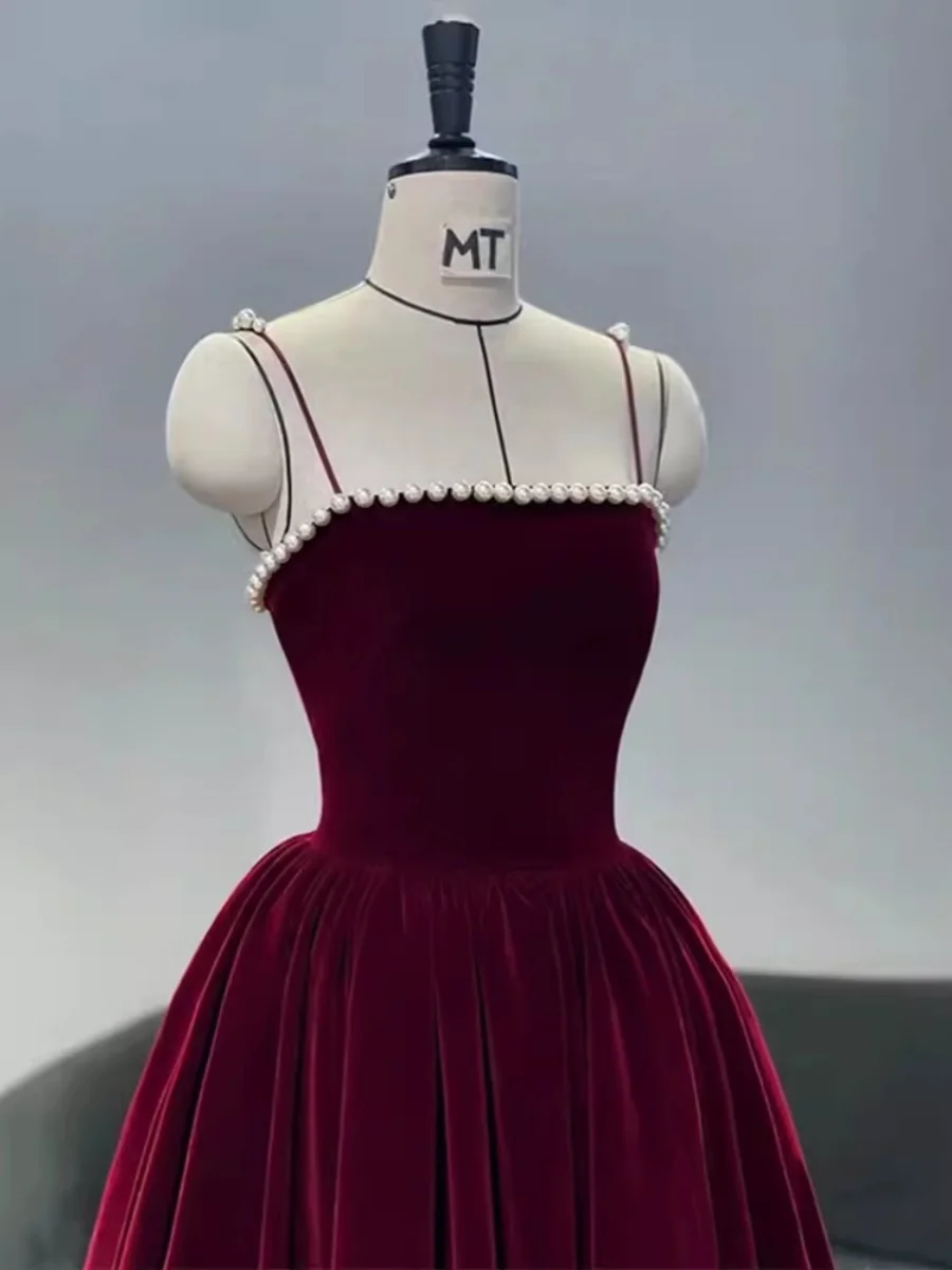Ele Red Velvet Wedding Dr Damen SLE Sexy Luxus Mittellanges Kleid für Hochzeitsempfang Performance Cany Dinner