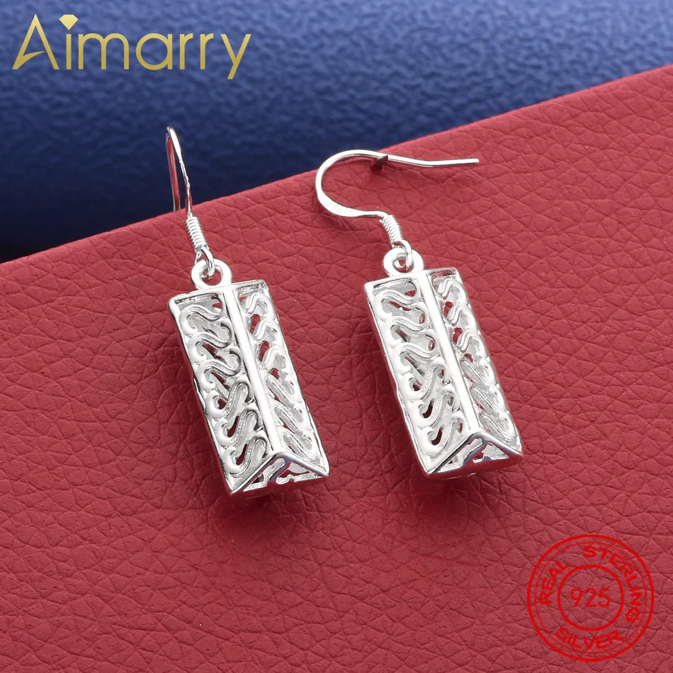 

Hot 925 Sterling Silver Hollow Geometric Earrings Drop Earrings For Women Fashion Jewelry Charm Noble Wedding Accessories