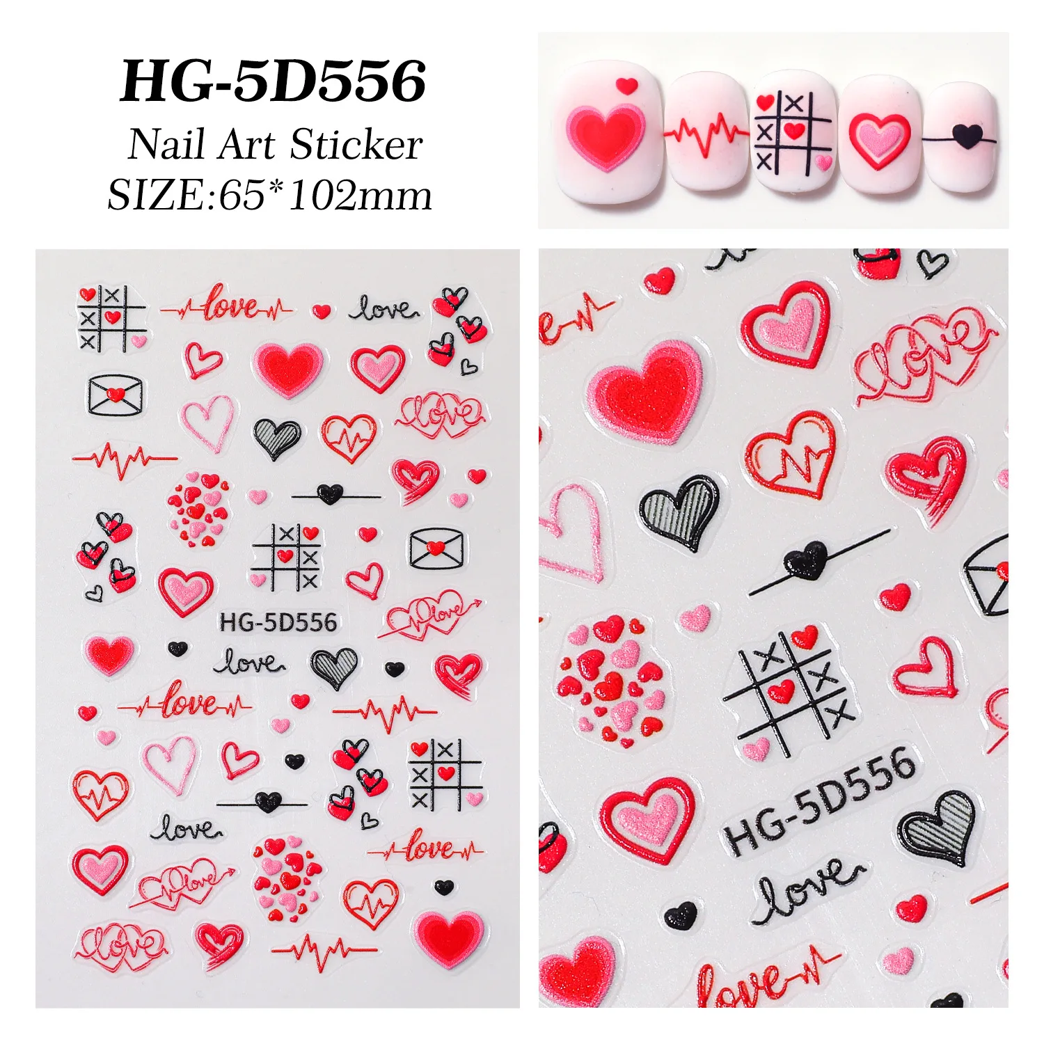 5Dエンボス加工ネイルアートデカール バレンタインデー レッ - Nail Art Valentines Day のレビューと価格