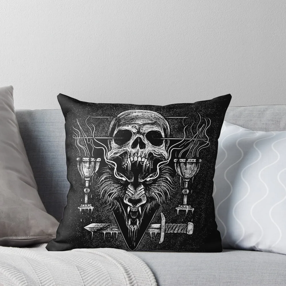 lycanthrope ritual, skull, wolf and chalices Throw Pillow New year Christmas Pillows Decorative Sofa Cushions pillow