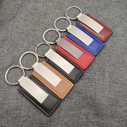 Vintage Laser Engrave Company Name Keyring Custom Logo Leather Metal Keychain for Men Women High-end Personalize Car Key Chain