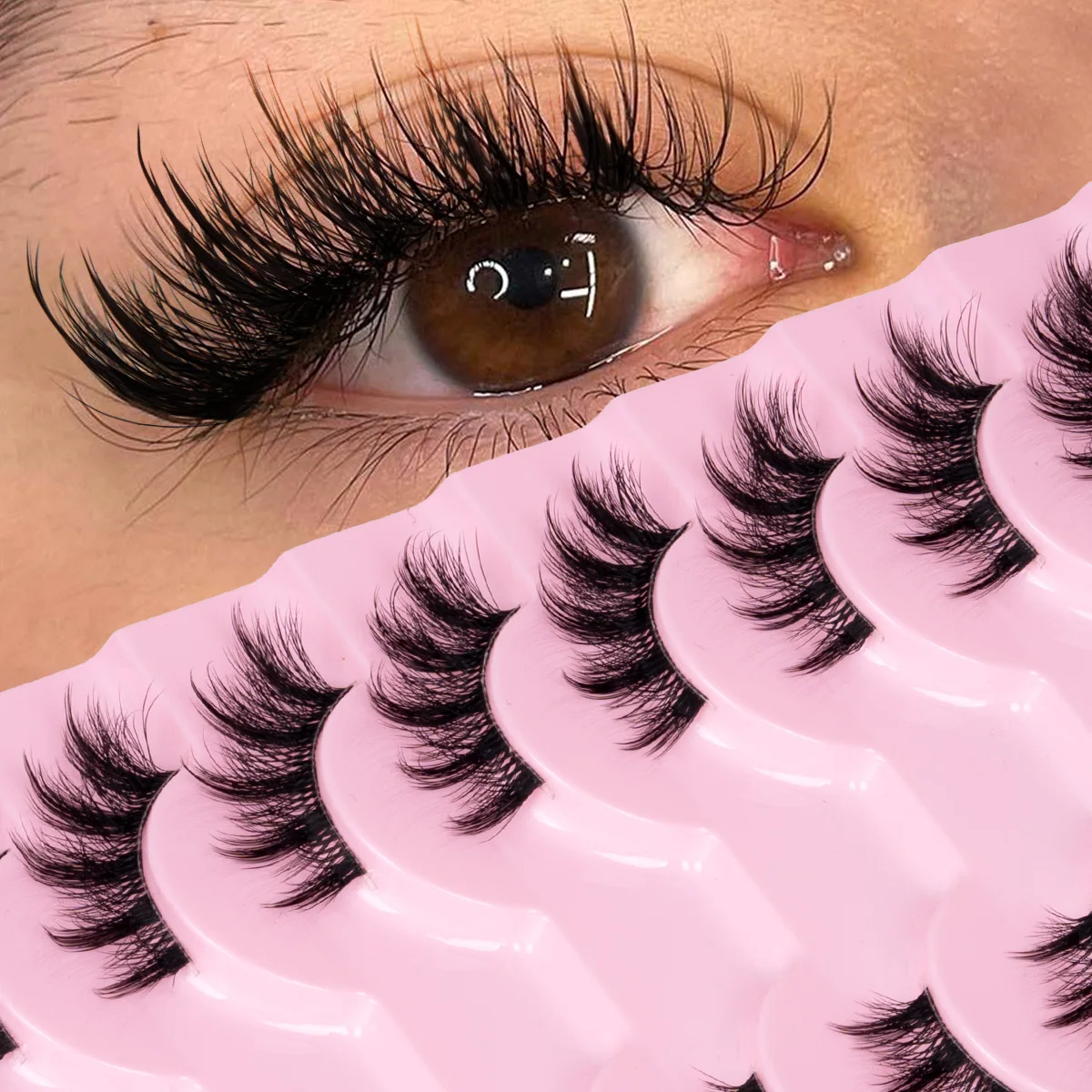 Pestañas de media oja, pestañas efecto ojo de gato, pestañas de banda suave de aspecto natural, pestañas postizas de visón sintético, pestañas de visón efecto wispy, extensión de pestañas para maquillaje.